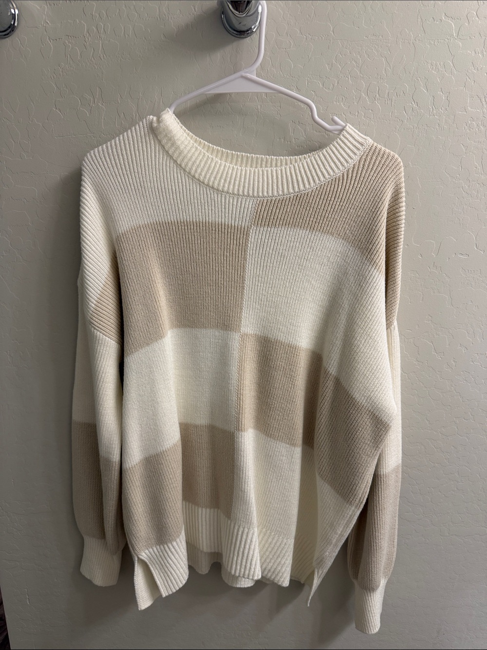 Jessica Simpson Cream & Tan Striped Crewneck Sweater